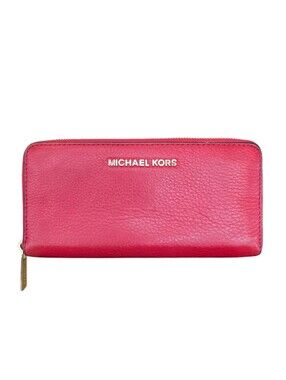 Michael Kors Jet Set Red Pebbled Leather Zip Around Continental Wallet